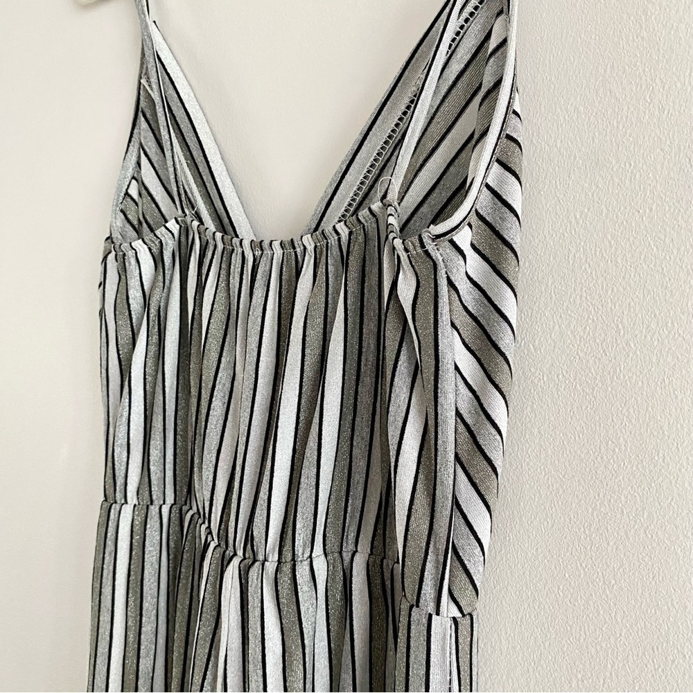 Striped Silver Glitter Casual Playsuit Jumpsuit Romper Stretch Wide Leg - Picture 11 of 16